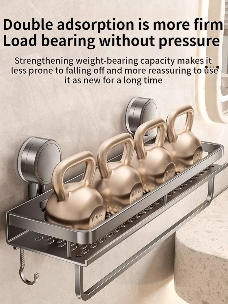 No Drill Suction Cup Adhesive Bathroom Rack Bathroom Shelf Toilet Aluminum Hanging Rack Bathroom Organizer Hang On The Wall