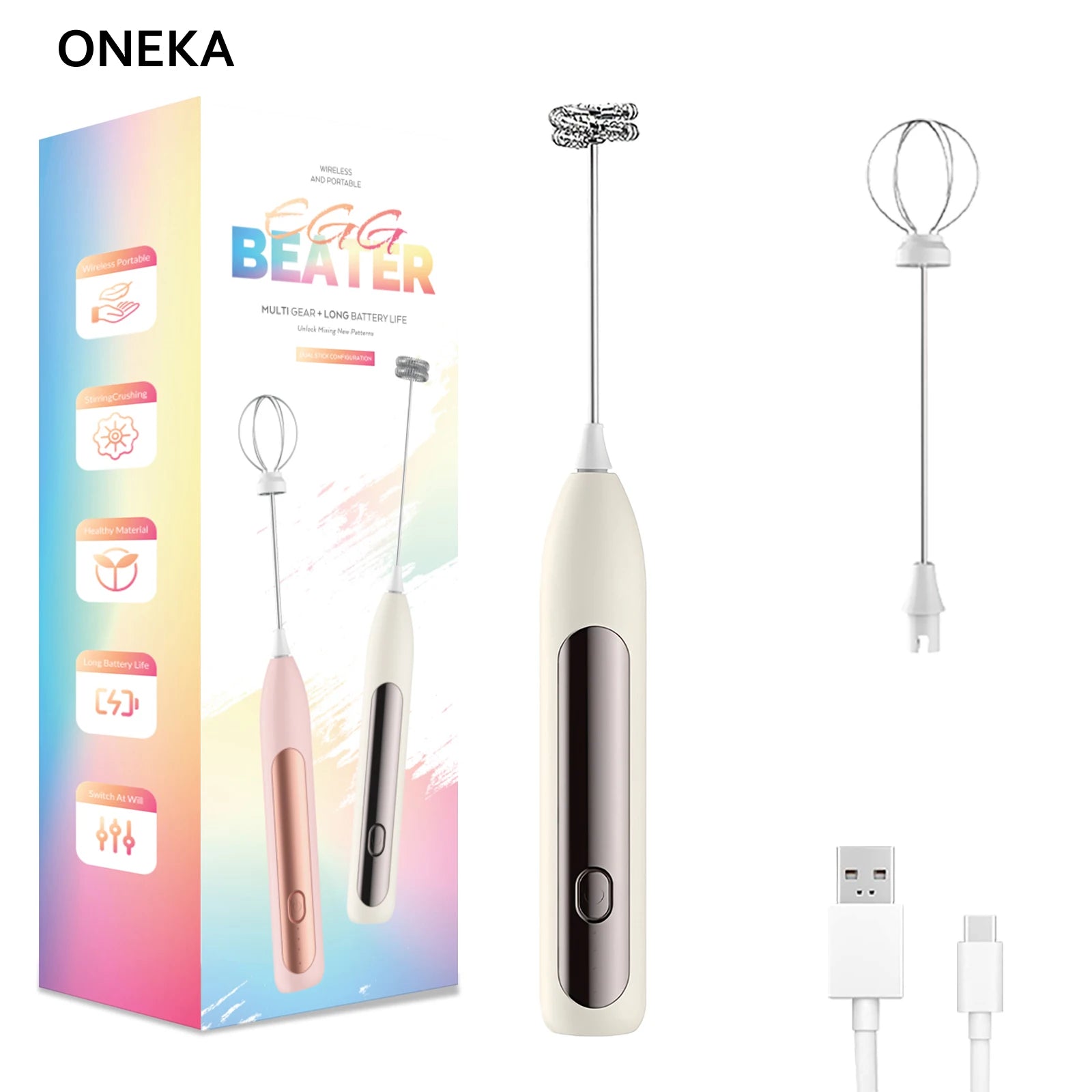 Milk Frother Coffee Frother Handheld Foam Maker Rechargeable Baking Whisk Drink Mixer For Latte Matcha Shake Gift Idea
