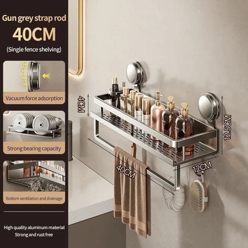 No Drill Suction Cup Adhesive Bathroom Rack Bathroom Shelf Toilet Aluminum Hanging Rack Bathroom Organizer Hang On The Wall