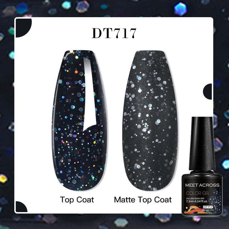 MEET ACROSS 160 Colors 7.3ml Gel Nail Polish Pink Green Blue Fluorescent Summer Glitter Varnish Semi Permanent Nail Art Gel