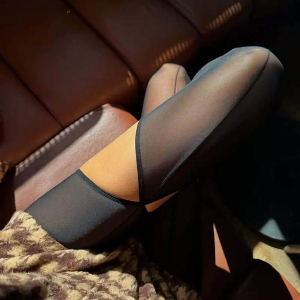 Transparent Mesh High Pantyhose Vertical Line Y2K Asymmetry Pantyhose Women Tights Black Perspective Stockings Summer