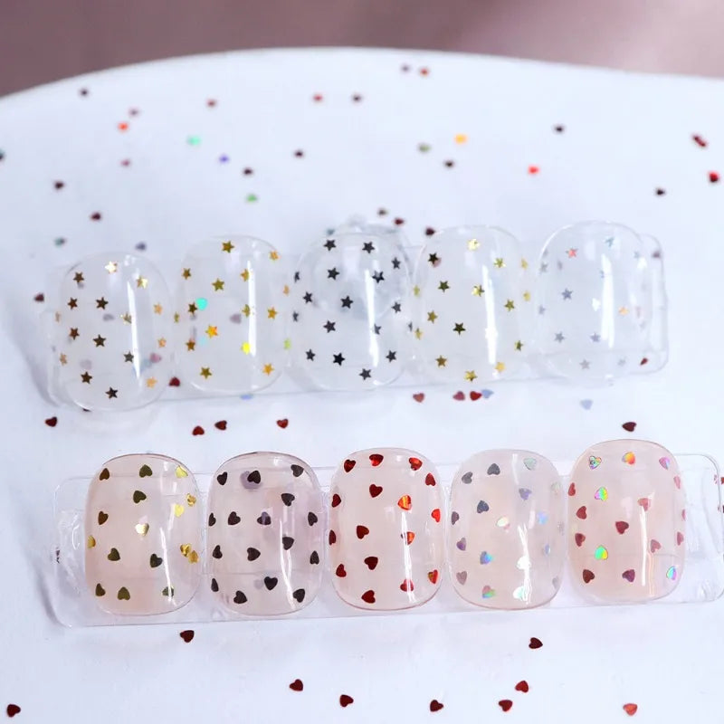 Holographic Love Heart Star Nail Art Sequins 1mm Heart Star Shape Flakes Nail Art Charms Japanese Korean Manicure DIY Decoration