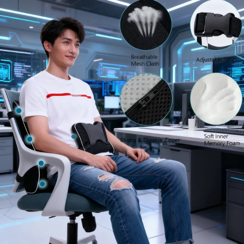 Car Seat Office Chair Back Lumbar Support Car Waist Rest Rebound Memory Foam Cushion Pad Back Lumbar Cushion for Car Driver