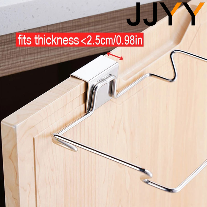 JJYY Kitchen Trash Rack Cabinet Door Garbage Bags Holder Stainless Steel Closet Garbage Storage Holder Kitchen Storage Supplies