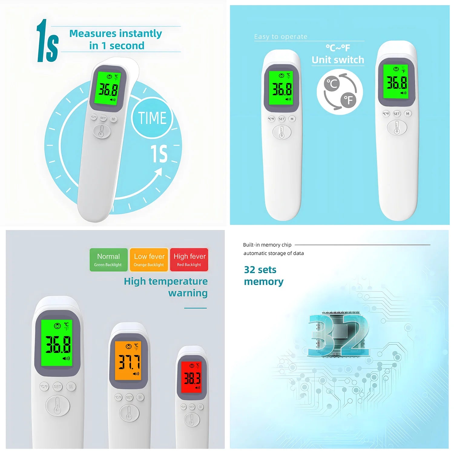 Digital Infrared Fever Thermometer Medical Household Infant Adult Forehead Non-contact Body Temperature Ear Thermometer