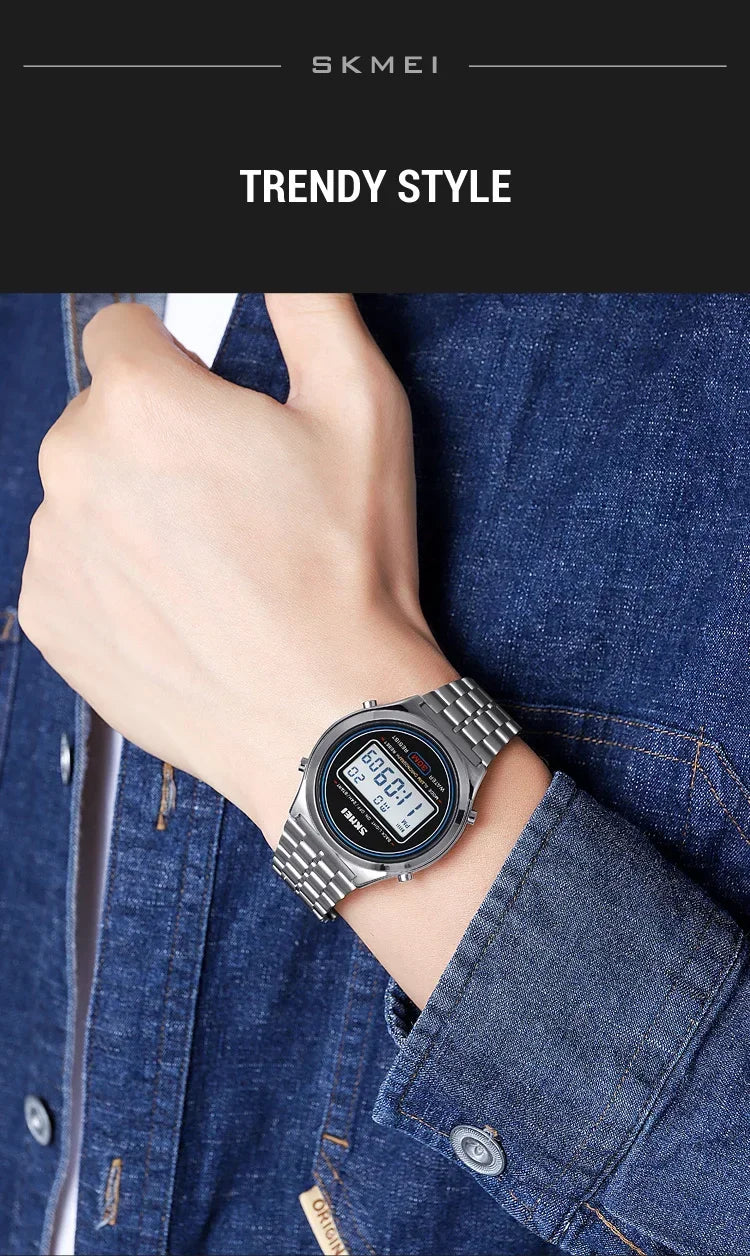 SKMEI 2146 Back Light Display Stopwatch Digital Sport Watches Stainless Steel Men Waterproof Date Alarm Wriswatch reloj hombre