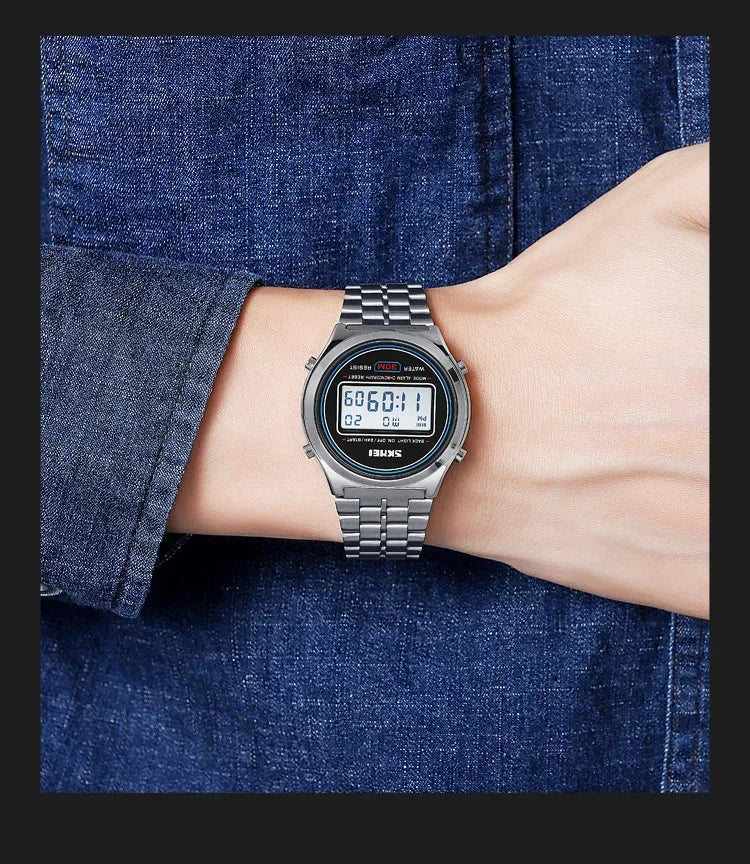 SKMEI 2146 Back Light Display Stopwatch Digital Sport Watches Stainless Steel Men Waterproof Date Alarm Wriswatch reloj hombre