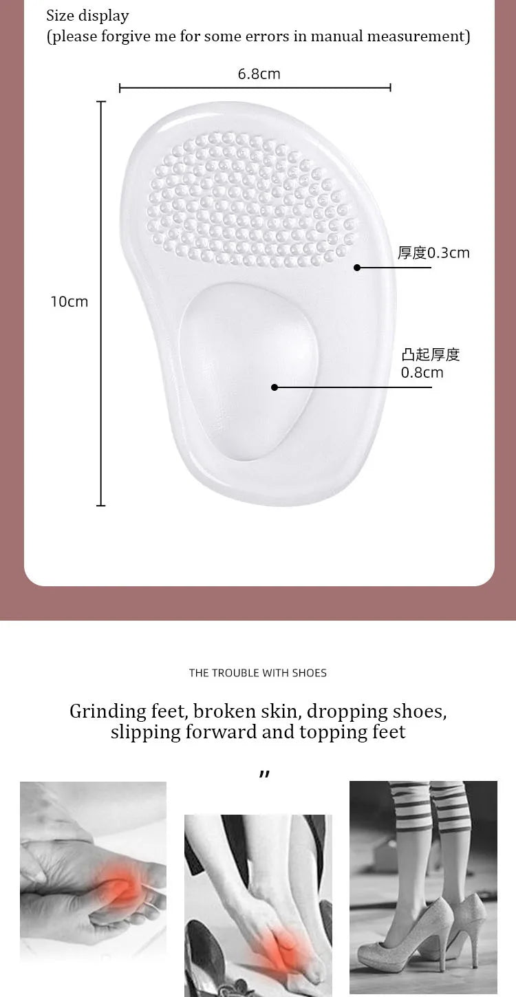 1Pair Heels Forefoot Pads Relieve Pain Orthopedic Insoles Silicone Cushion Sandals Foot Care Products GEL Non-slip Shoes Pad