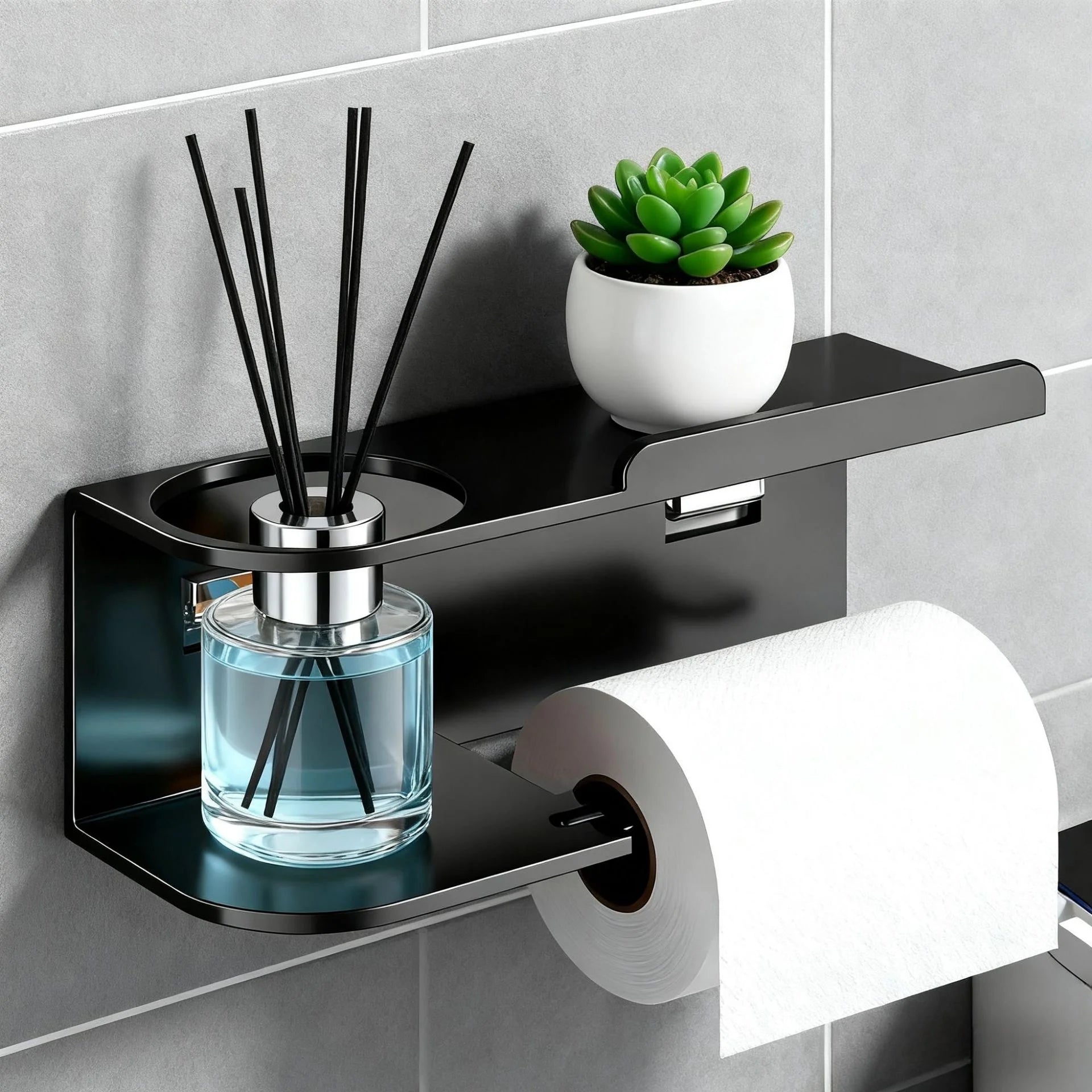 Self Adhesive Toilet Paper Holder with Phone Shelf Stainless Steel Wall Mounted Toilet Paper Roll Holder - Rustproof