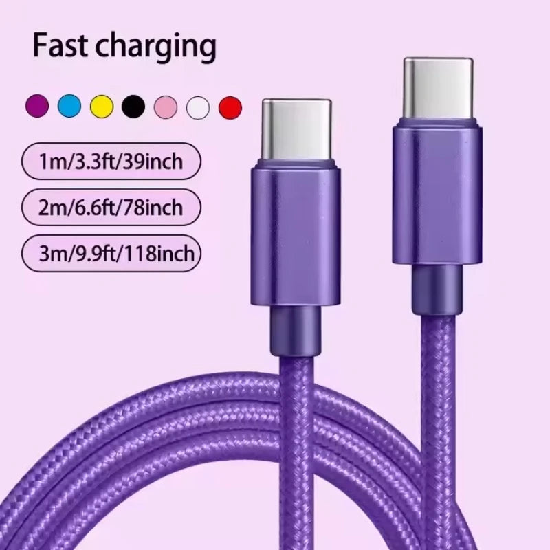 66W 5A Nylon 1m 2m 3m USB C To Type C Fast Charging Cable for Iphone 15 16 Pro Max Samsung S24 Xiaomi OPPO Charging Cable
