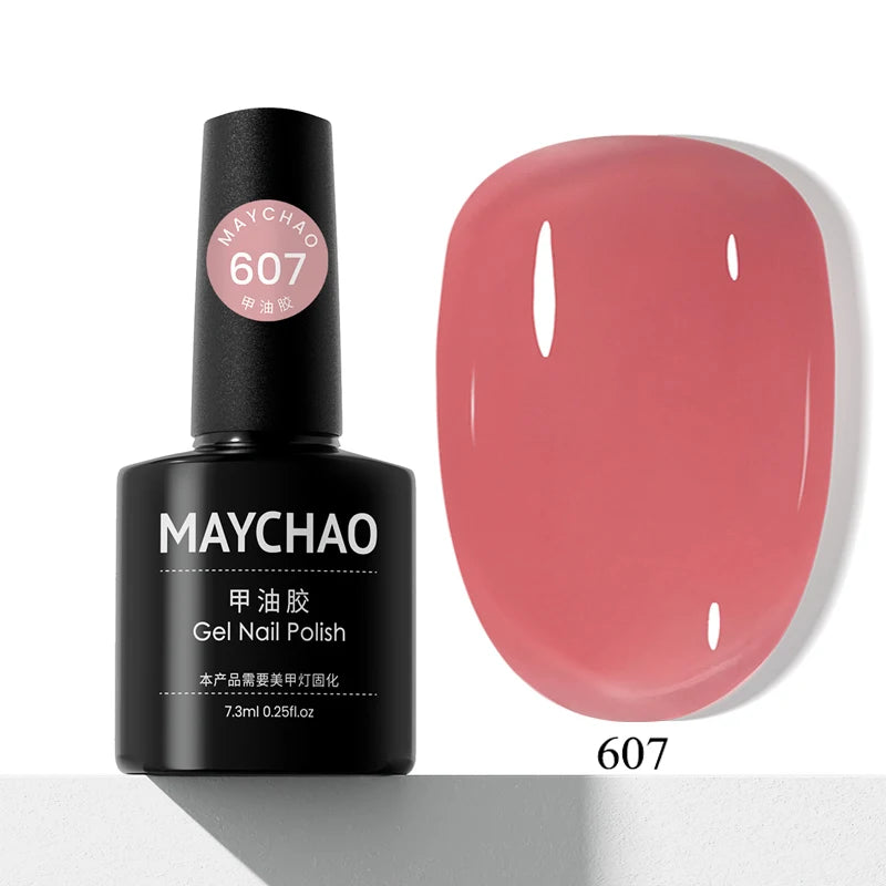 MAYCHAO Transparent Nude Jelly Gel Nail Polish Semi Permanent 7.3ml Top Coat Soak Off UV LED Varnish Nail Art Design Base Gel