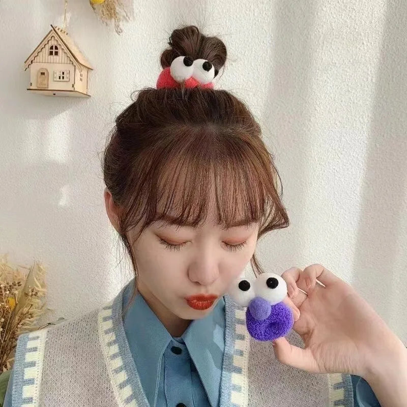 New Autumn and Winter Funny Selling Big Eyes Rope Girl Heart Candy Color High Elasticity 2-16 Years Old Hair Band