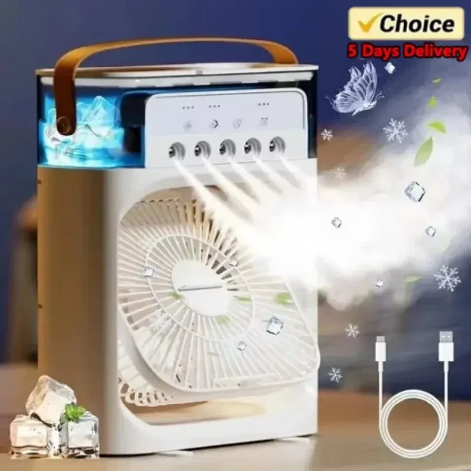 3 In 1 Portable Air Cooler LED Night Lights Home Office Fans Air Adjustment Humidifier Fan AIr Conditioner Household Small