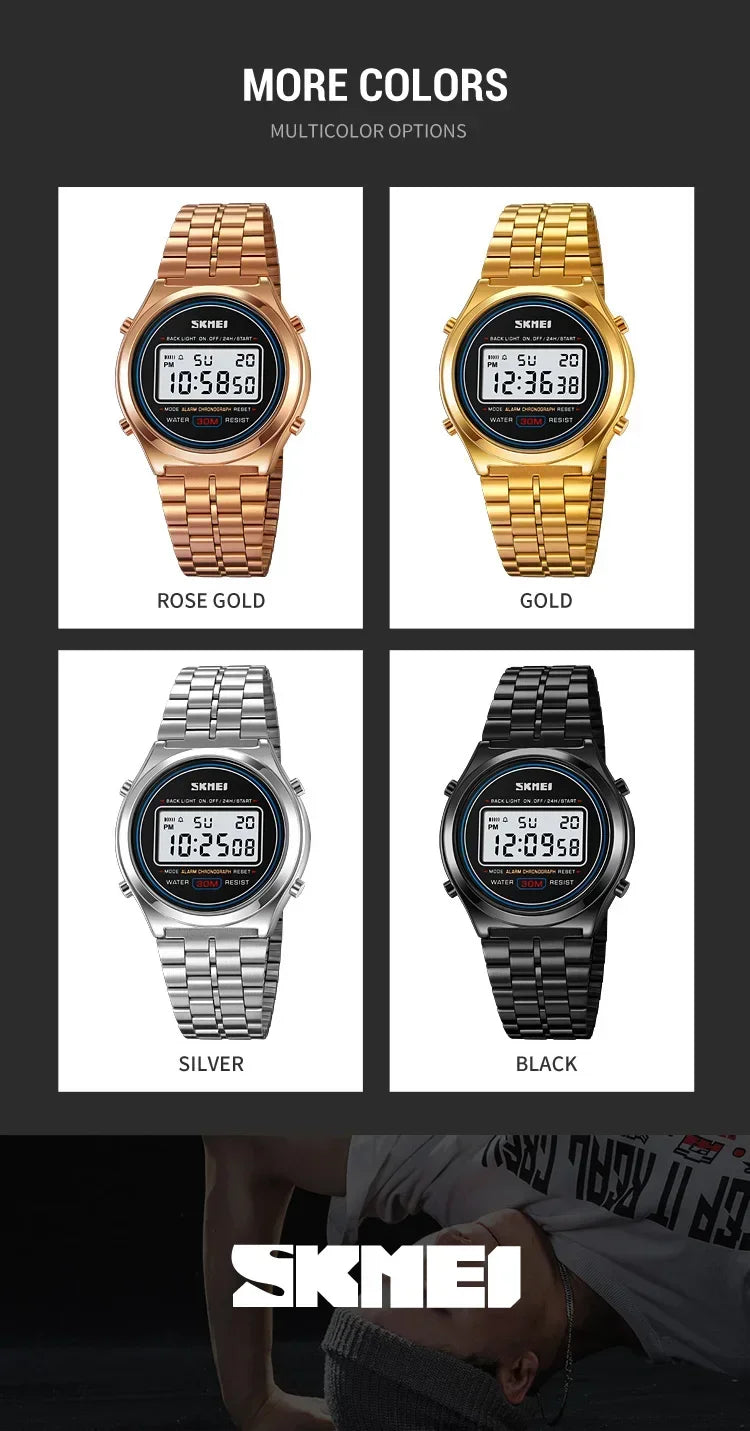 SKMEI 2146 Back Light Display Stopwatch Digital Sport Watches Stainless Steel Men Waterproof Date Alarm Wriswatch reloj hombre