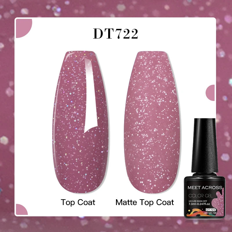 MEET ACROSS 160 Colors 7.3ml Gel Nail Polish Pink Green Blue Fluorescent Summer Glitter Varnish Semi Permanent Nail Art Gel
