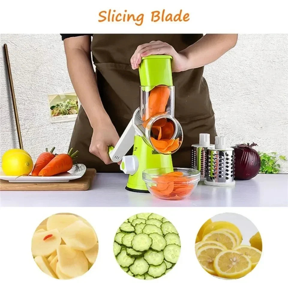 Hot selling 3-in-1 manual vegetable cutting machine with 3 sharp rollers, cheese, potatoes, garlic, kitchen cooking accessories