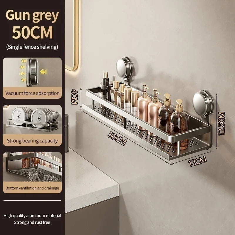 No Drill Suction Cup Adhesive Bathroom Rack Bathroom Shelf Toilet Aluminum Hanging Rack Bathroom Organizer Hang On The Wall