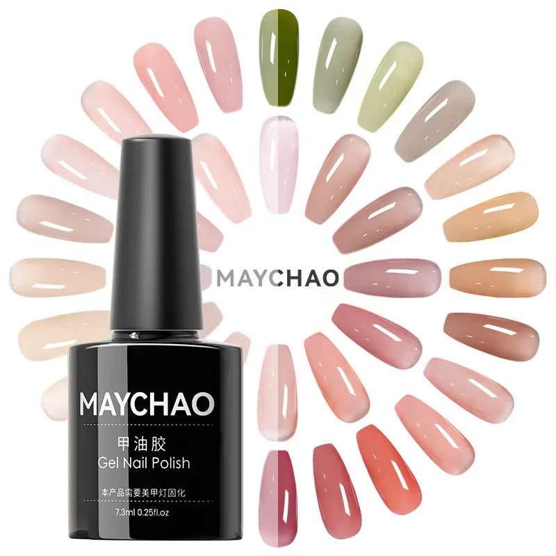 MAYCHAO Transparent Nude Jelly Gel Nail Polish Semi Permanent 7.3ml Top Coat Soak Off UV LED Varnish Nail Art Design Base Gel