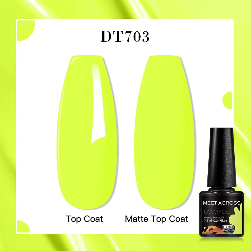 MEET ACROSS 160 Colors 7.3ml Gel Nail Polish Pink Green Blue Fluorescent Summer Glitter Varnish Semi Permanent Nail Art Gel