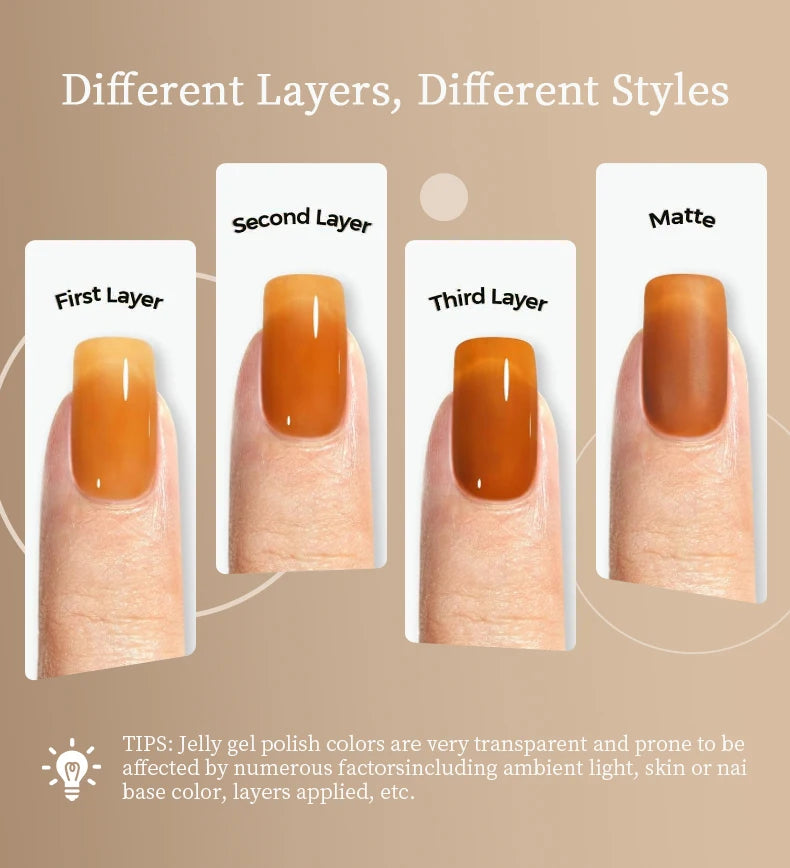 RSNAIL 10g Jelly Amber Gel Nail Polish Crystal Brown Nail Gel DIY Translucent Color Nail Art Gel Permanent UV Gel Polish Varnish