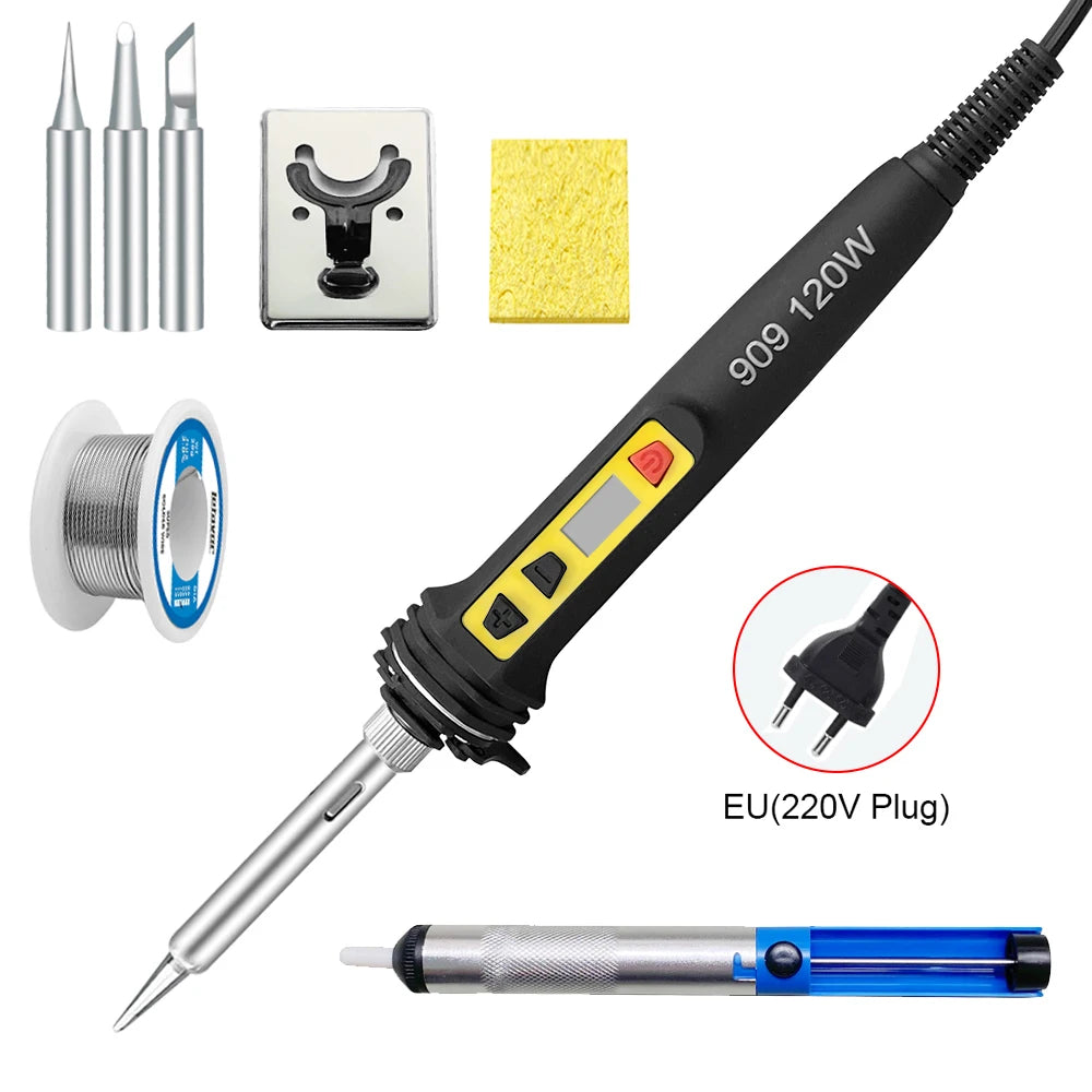 100W/120W Digital Soldering Iron Kit Repair Soldering Tool Set Electric Soldering Iron Dual Calibration Temperature 200-600C