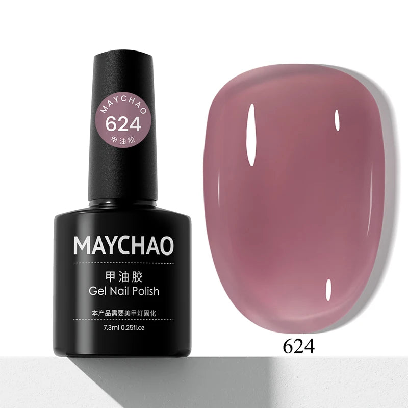 MAYCHAO Transparent Nude Jelly Gel Nail Polish Semi Permanent 7.3ml Top Coat Soak Off UV LED Varnish Nail Art Design Base Gel
