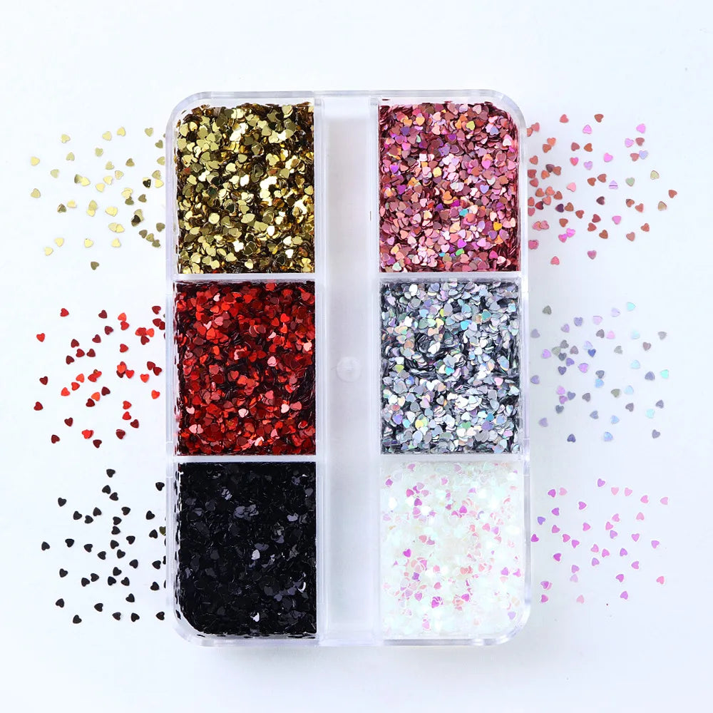Holographic Love Heart Star Nail Art Sequins 1mm Heart Star Shape Flakes Nail Art Charms Japanese Korean Manicure DIY Decoration