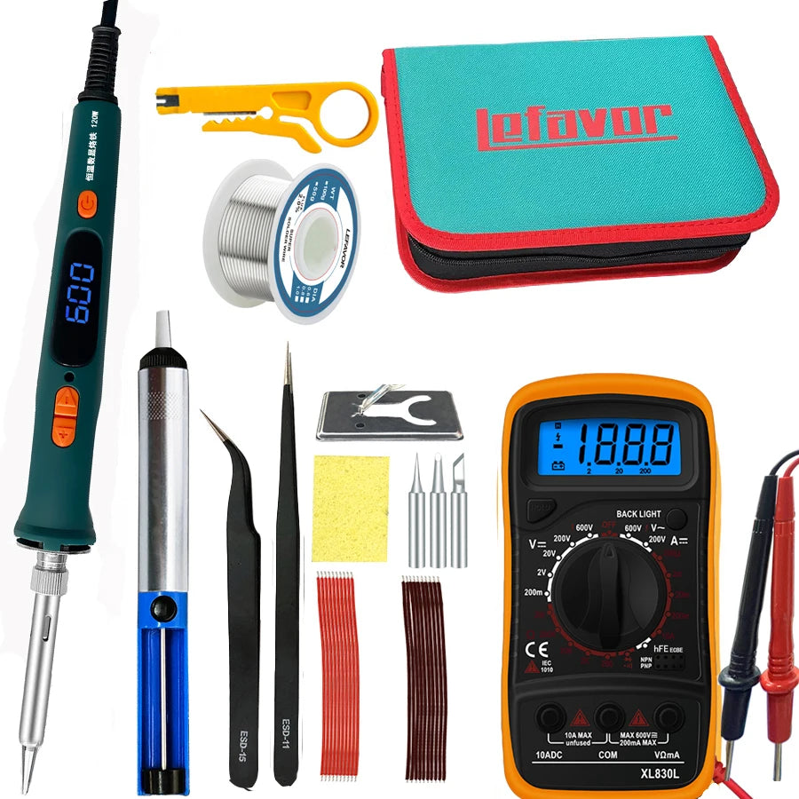 100W/120W Digital Soldering Iron Kit Repair Soldering Tool Set Electric Soldering Iron Dual Calibration Temperature 200-600C