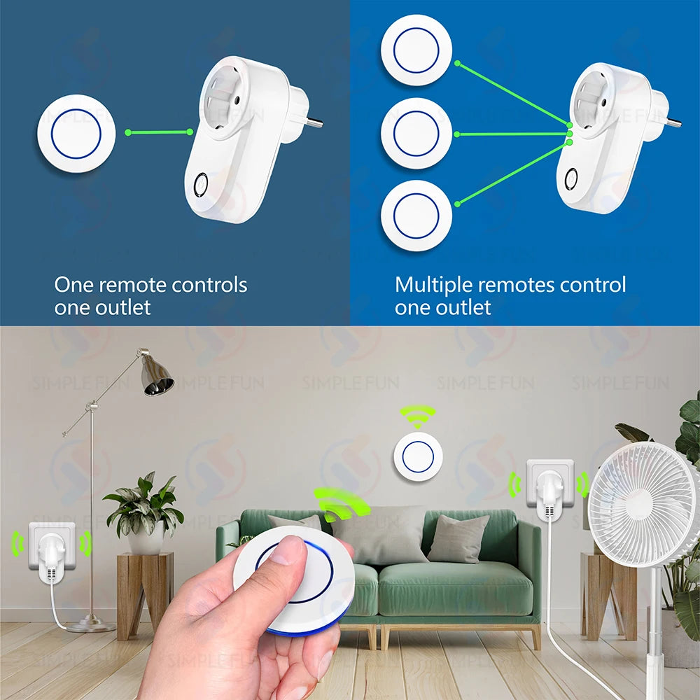 Wireless Remote Control Socket 220V 110V EU FR Smart Plug,50m Control Range,Power Outlet 15A for Home Appliance Light Fan