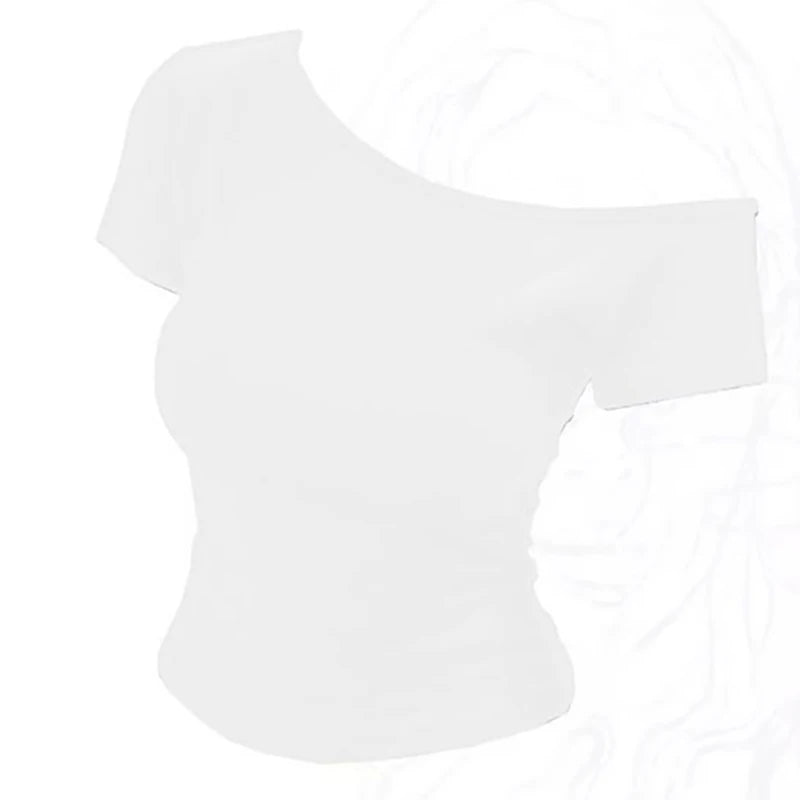 Summer Off shoulder Top Women Slim fit Body Summer  Short sleeve T shirt One shoulder Female Sexy Basic Tees Korean Chic