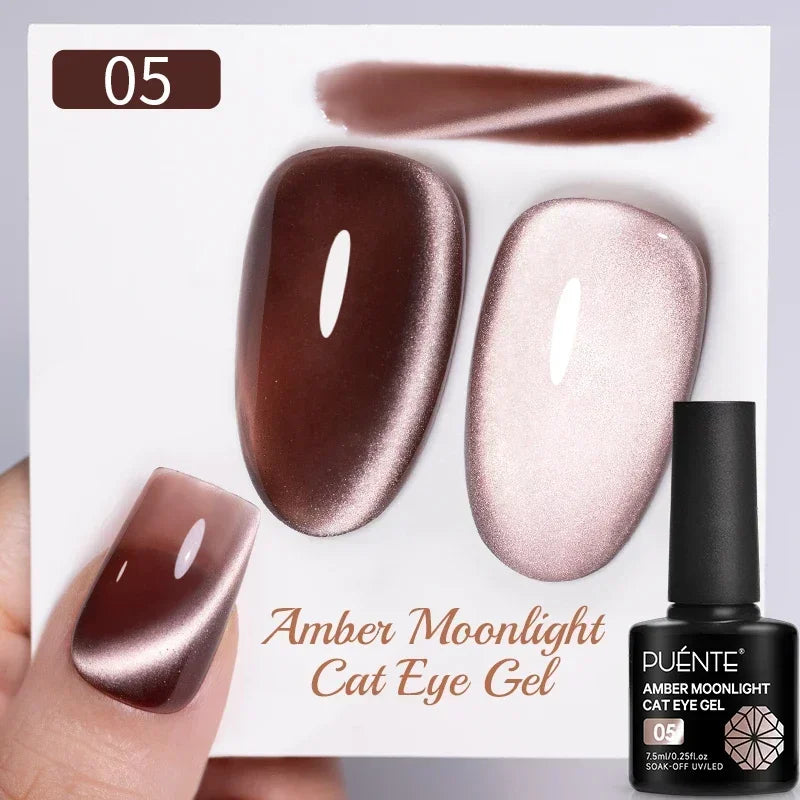 PUENTE 7.5ML Smooth Ceramics Cat Magnetic Gel Nail Polish White Moonlight Shades Cat Eye Soak Off UV Nail Art Varnish Manicure