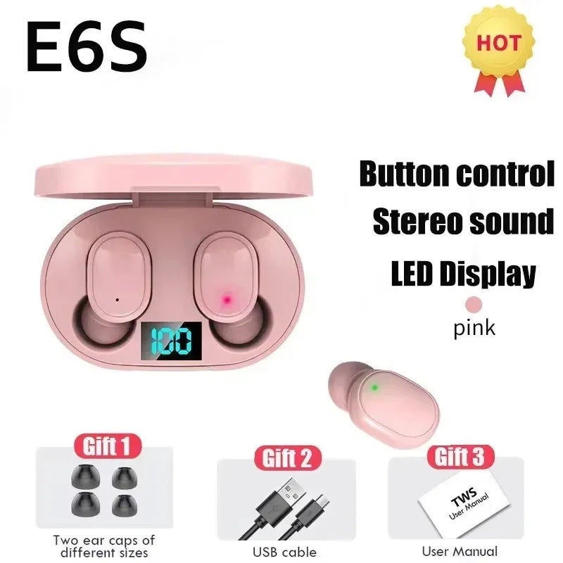 2025New E6S Wireless Bluetooth Earphones A6S TWS Headset Noise Cancelling Earphones With Microphone Headphones For iPhone Xiaomi