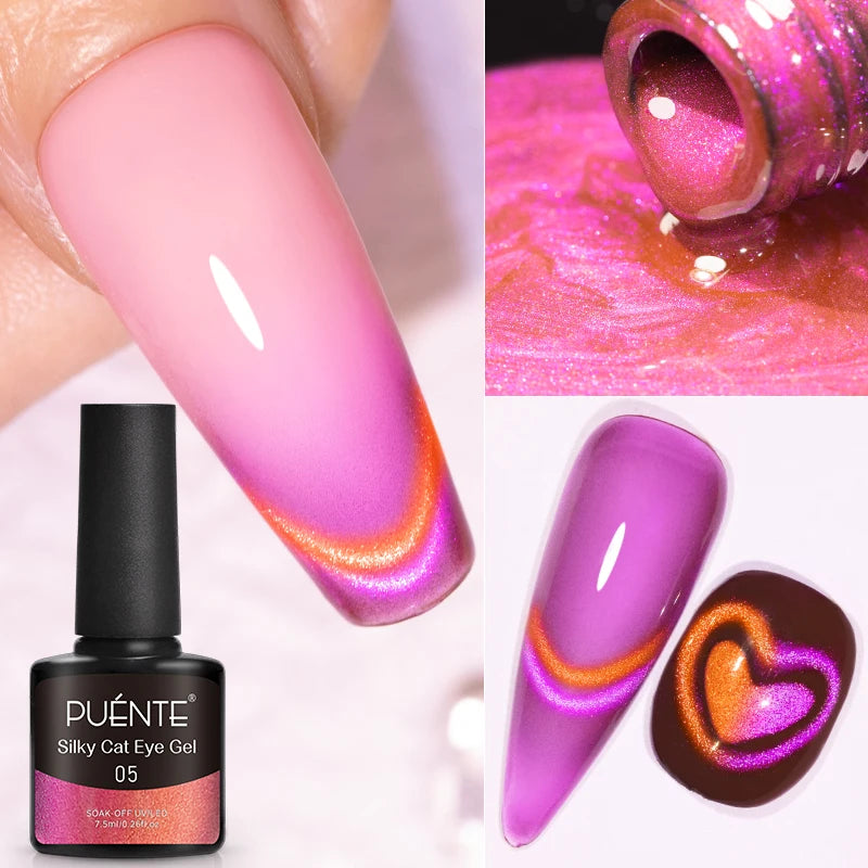 PUENTE 7.5ML Smooth Ceramics Cat Magnetic Gel Nail Polish White Moonlight Shades Cat Eye Soak Off UV Nail Art Varnish Manicure