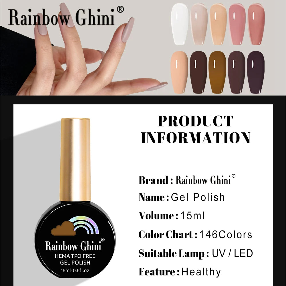 RG 15ML 146Colors HEMA&TPO Free Long Lasting Nail Polish Colorful UV Nail Gel Top Base Coat Supplies For Professional Manicure