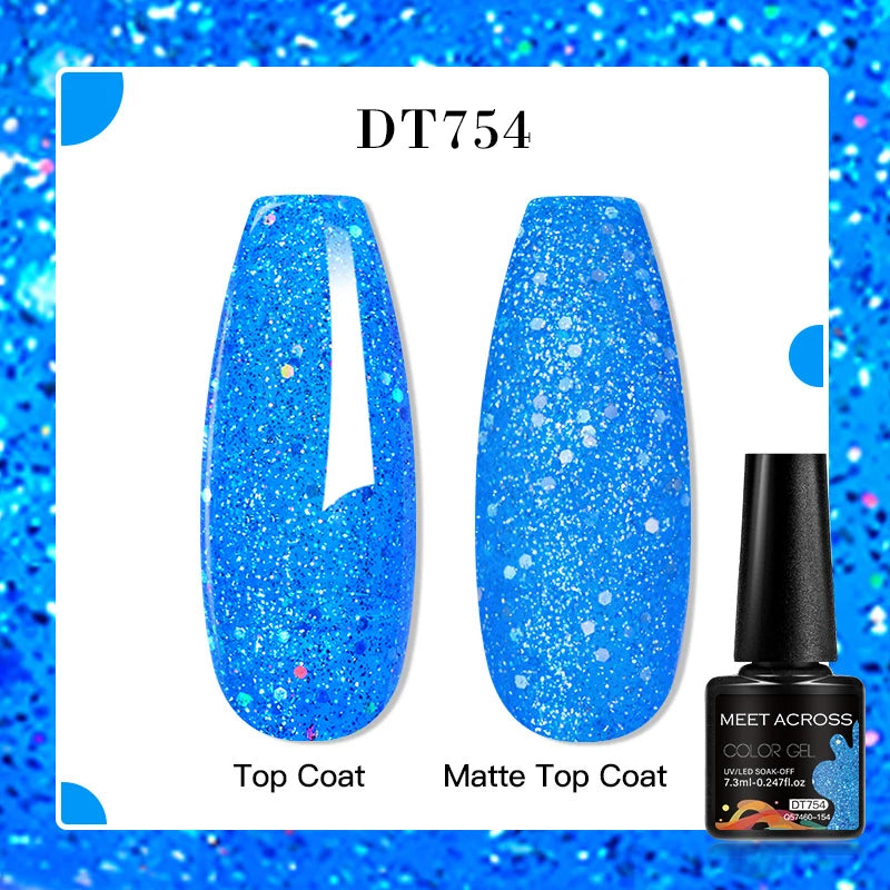 MEET ACROSS 160 Colors 7.3ml Gel Nail Polish Pink Green Blue Fluorescent Summer Glitter Varnish Semi Permanent Nail Art Gel