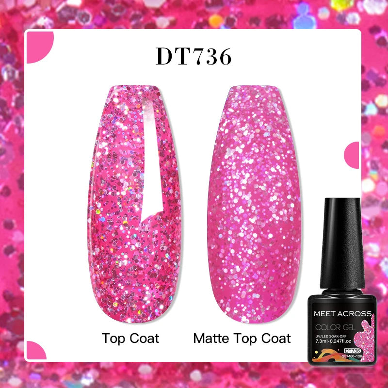 MEET ACROSS 160 Colors 7.3ml Gel Nail Polish Pink Green Blue Fluorescent Summer Glitter Varnish Semi Permanent Nail Art Gel