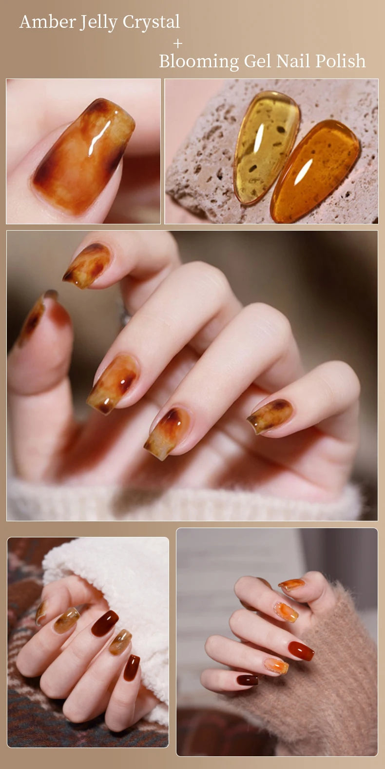 RSNAIL 10g Jelly Amber Gel Nail Polish Crystal Brown Nail Gel DIY Translucent Color Nail Art Gel Permanent UV Gel Polish Varnish