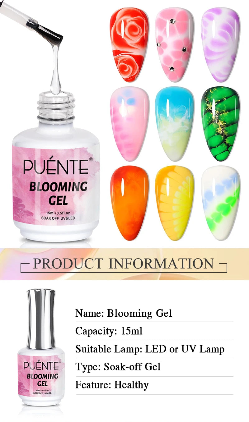 15ML Blooming Marble Gradient Gel Nail Polish Spreading Effect Watercolor Floral Print Nail Art Soak Off UV/LED Nail Varnish