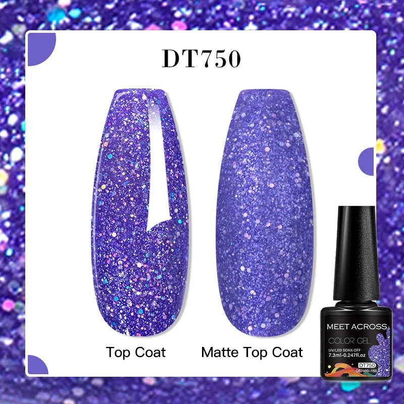 MEET ACROSS 160 Colors 7.3ml Gel Nail Polish Pink Green Blue Fluorescent Summer Glitter Varnish Semi Permanent Nail Art Gel