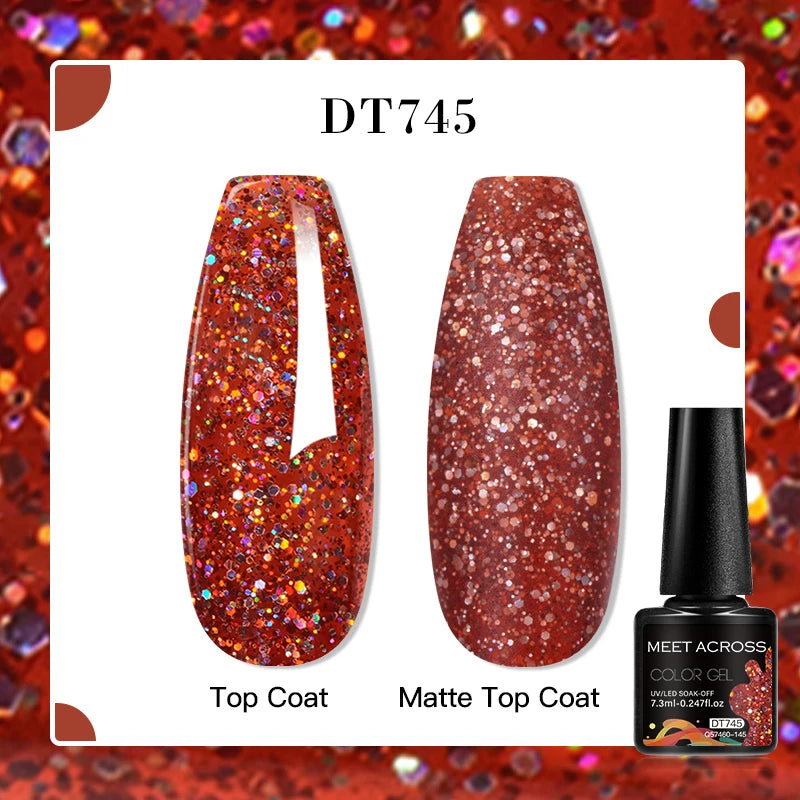 MEET ACROSS 160 Colors 7.3ml Gel Nail Polish Pink Green Blue Fluorescent Summer Glitter Varnish Semi Permanent Nail Art Gel