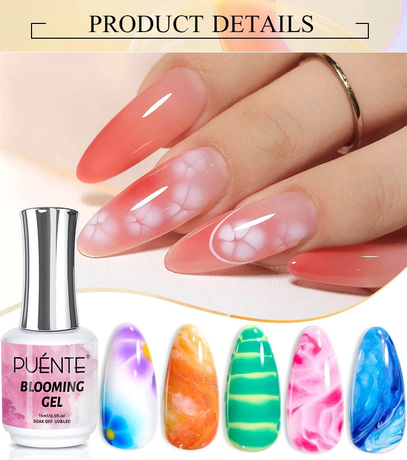 15ML Blooming Marble Gradient Gel Nail Polish Spreading Effect Watercolor Floral Print Nail Art Soak Off UV/LED Nail Varnish
