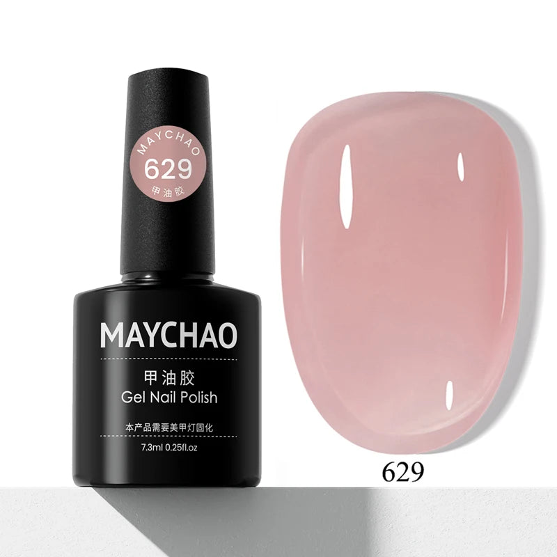 MAYCHAO Transparent Nude Jelly Gel Nail Polish Semi Permanent 7.3ml Top Coat Soak Off UV LED Varnish Nail Art Design Base Gel
