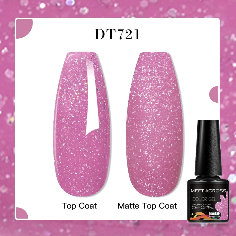 MEET ACROSS 160 Colors 7.3ml Gel Nail Polish Pink Green Blue Fluorescent Summer Glitter Varnish Semi Permanent Nail Art Gel