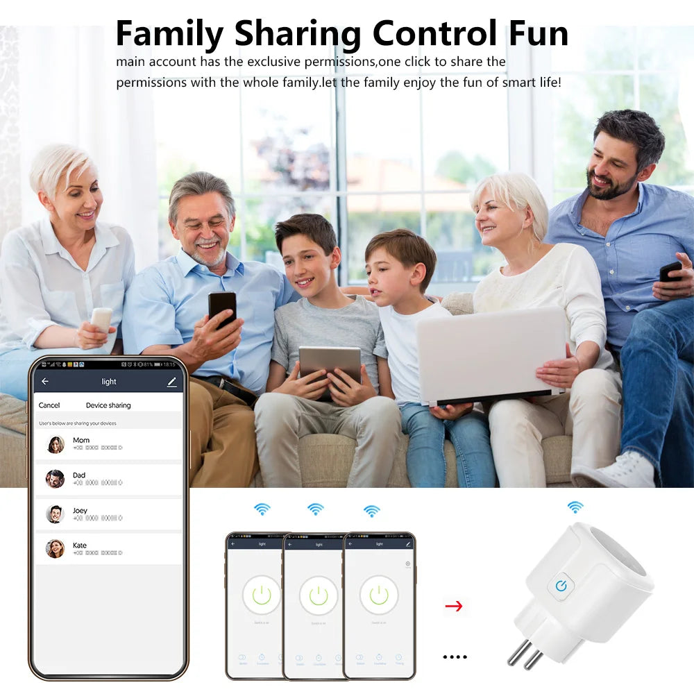 Tuya Smart Socket WIFI 16A/20A EU Plug With Monitoring Timing Function Smart Home Electronic Power Outlet Alexa Google Home