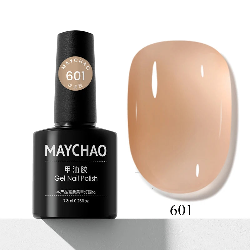 MAYCHAO Transparent Nude Jelly Gel Nail Polish Semi Permanent 7.3ml Top Coat Soak Off UV LED Varnish Nail Art Design Base Gel