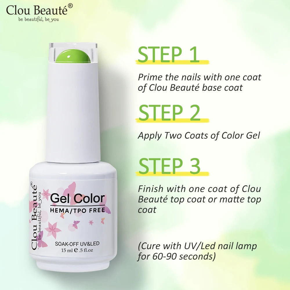Clou Beaute 15ml HEMA TPO FREE Color Gel Nail Polish Nude Pink Red Green Collection Nail Gel Polish Glitter Soak Off UV LED Gel