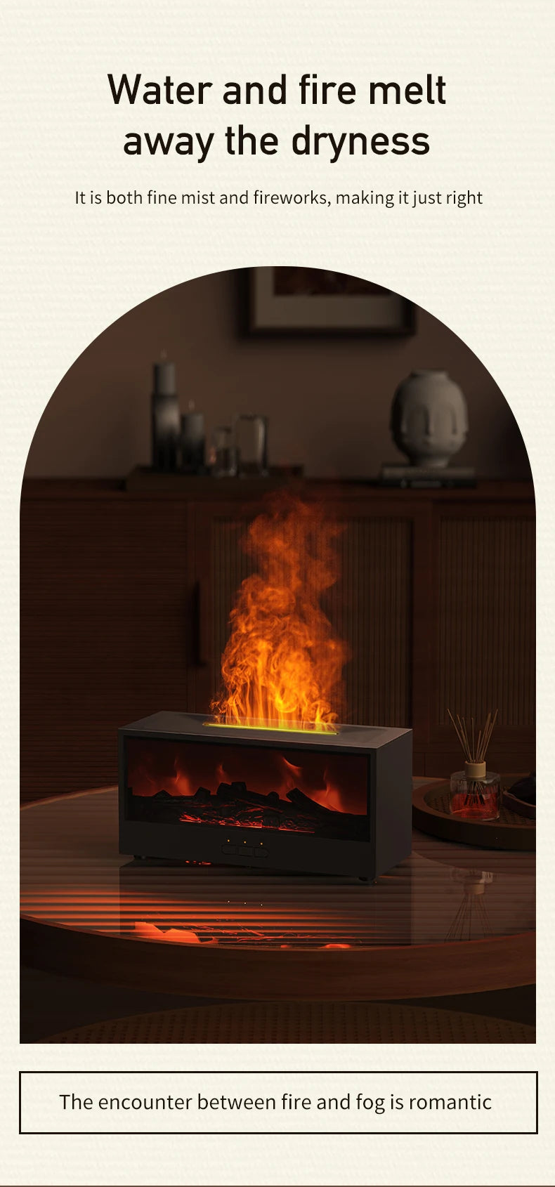 VISSKO Creative Fireplace Air Humidifier Waterless Auto-Off Aroma Essential Oil Diffuser with LED Light Remote Control for Gift