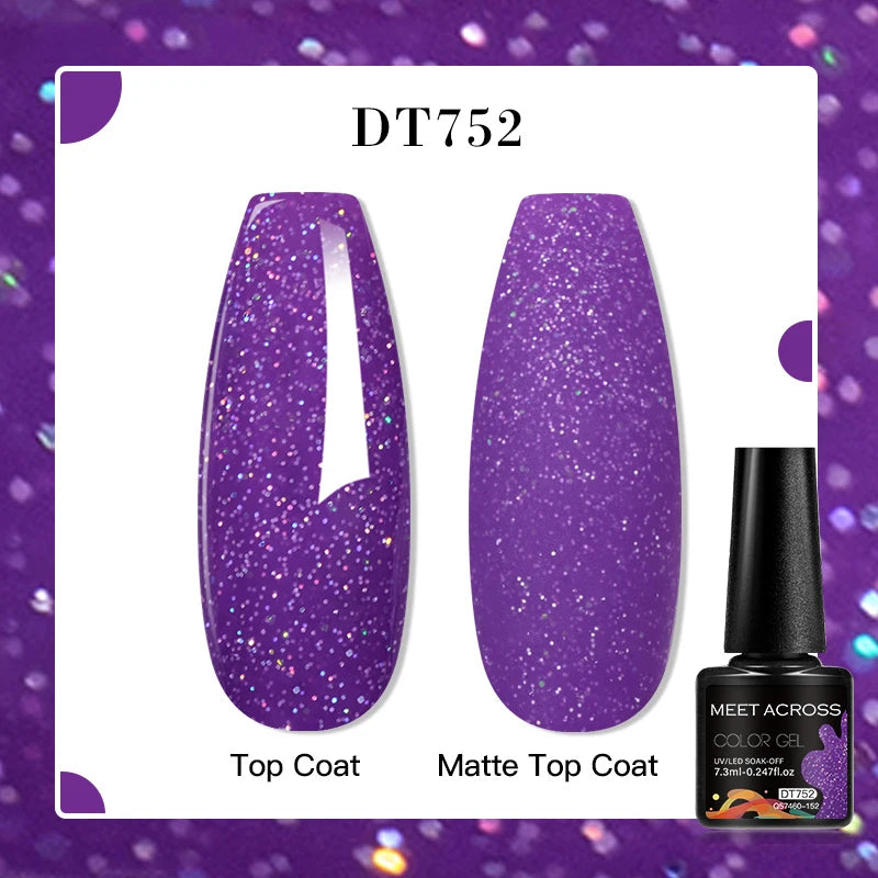 MEET ACROSS 160 Colors 7.3ml Gel Nail Polish Pink Green Blue Fluorescent Summer Glitter Varnish Semi Permanent Nail Art Gel