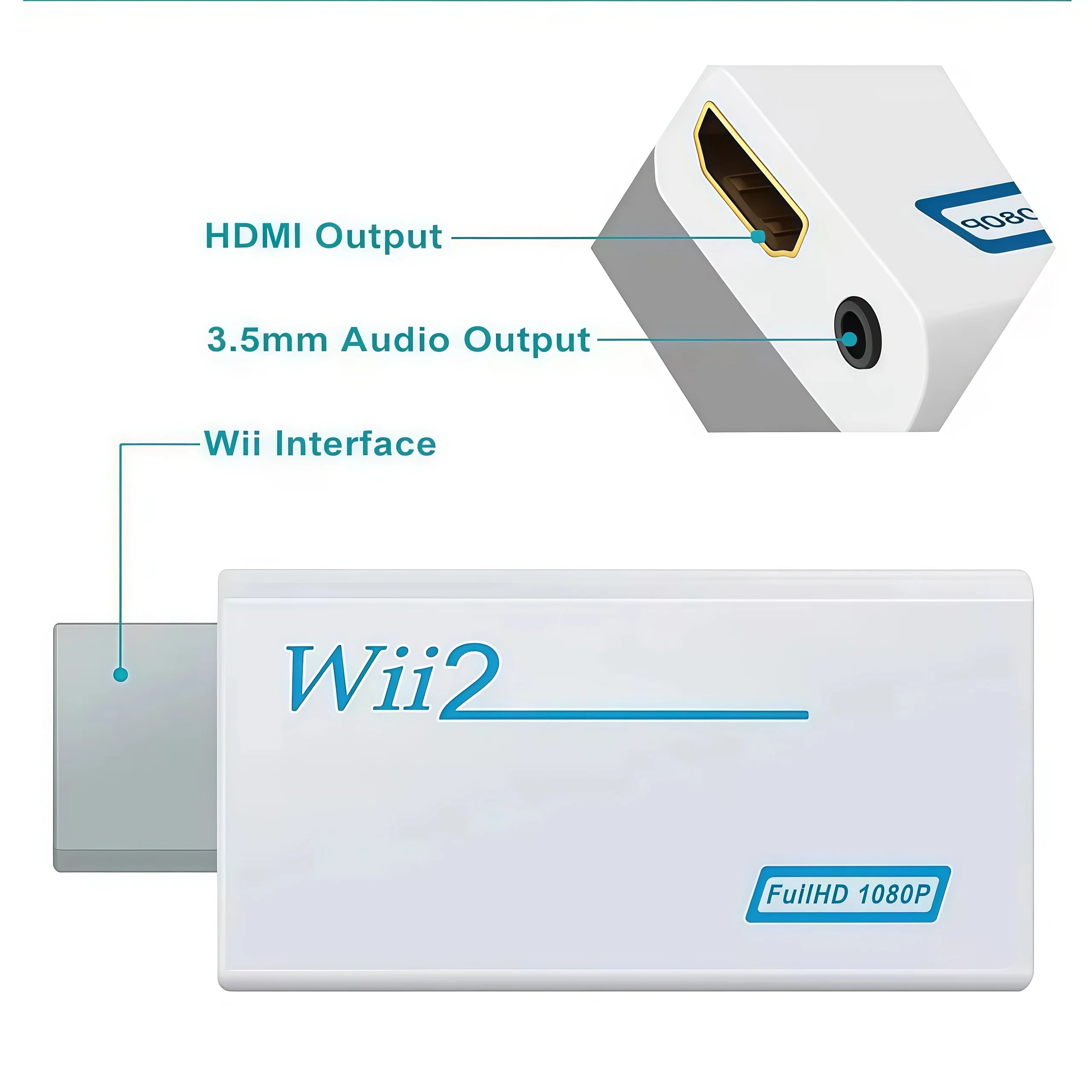 Wii to HDMI Converter with 3.5mm Audio - Digital Adapter for HDTV/Monitor, 480p to 1080p/720P Compatible (Not for Wii Mini)