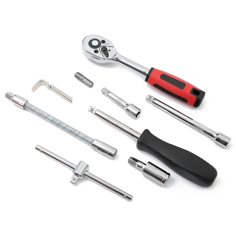 Motorcycle Toolbox Set Fast Ratchet Wrench 150/46pcs Socket Group Bit Industrial-grade Toolbox Auto Repair Tools Car Maintenance